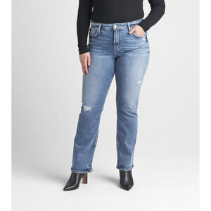 Silver Jeans Avery Curvy Boot High Rise Ripped distressed jeans denim 33" inseam